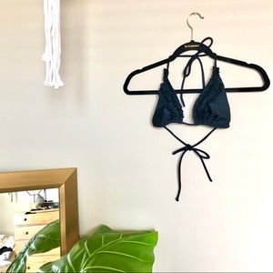 Black Ruffled String Bikini Top